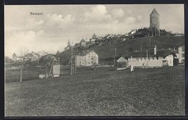 AK Romont /FR, Ortsansicht mit Turm