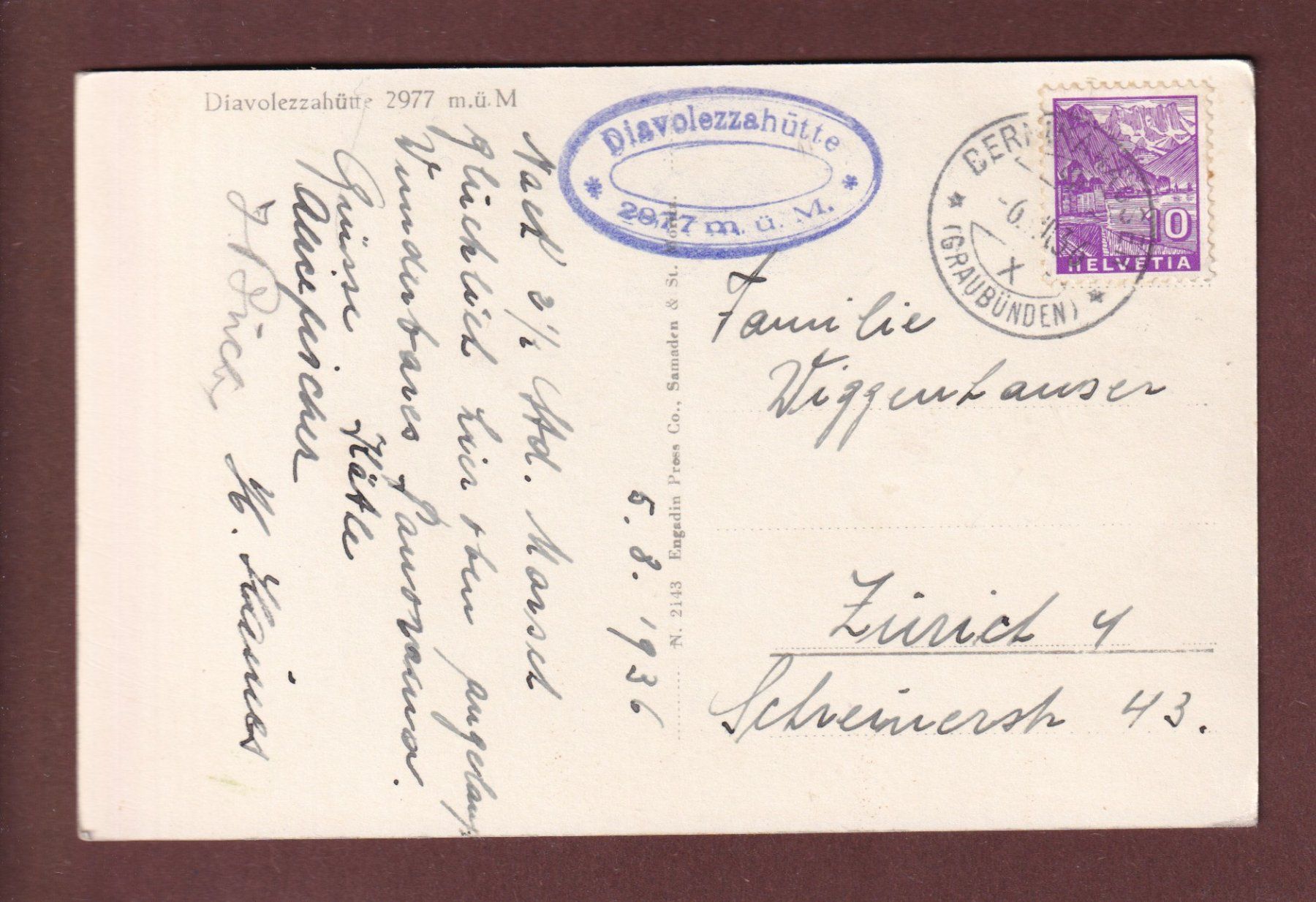 Cartoline postali: DIAVOLEZZAHÜTTE - Leute - 1936 – Usato da Pully venduto da nicecards-shop 1