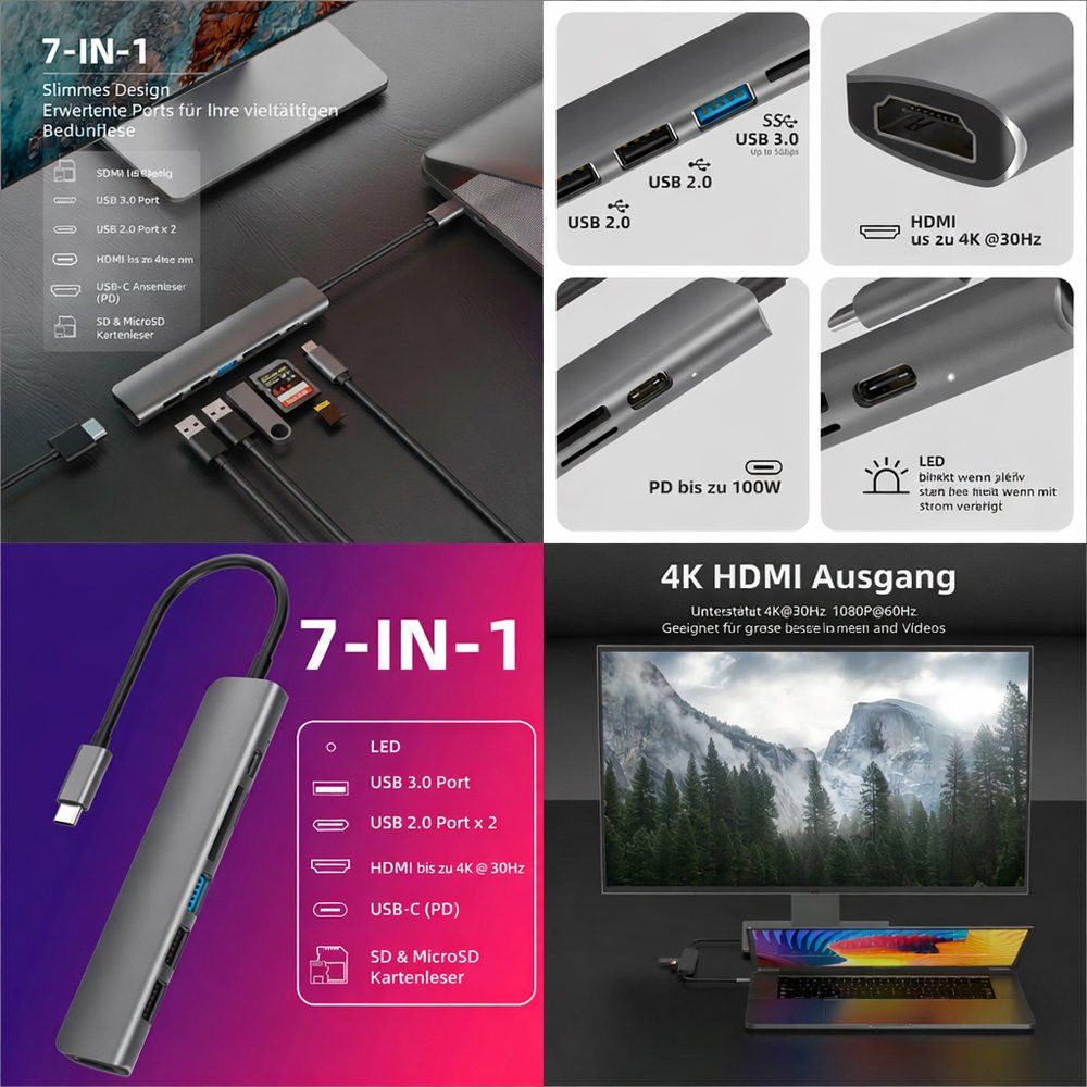Hubs & Switches: USB HUB HDMI iPad C SD TF Pc Macbook PD Surface – Neu und originalverpackt aus Chiasso von online.shop 2