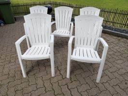 Gartenstühle Weiss, 5 Stk, Kunststoff - Guter Zustand!