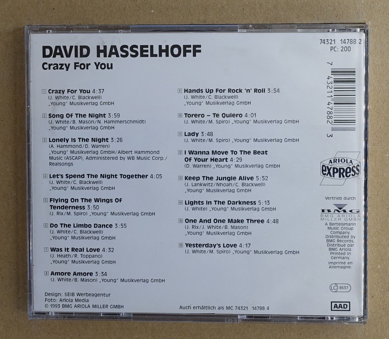 CDs: David Hasselhoff – Crazy For You - F36 – Gebraucht aus Sessa von fraenklishop 1
