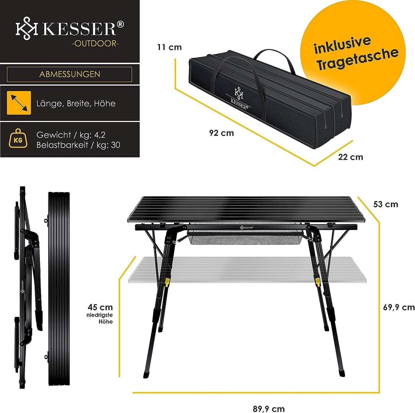 Tische: KESSER Campingtisch 90cm x 53cm Schwarz – Neu und originalverpackt aus Bottighofen von zaap 7