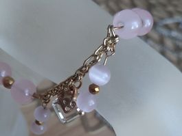 Wunderschönes zartes Armband mit Rosenquarz und Kristall