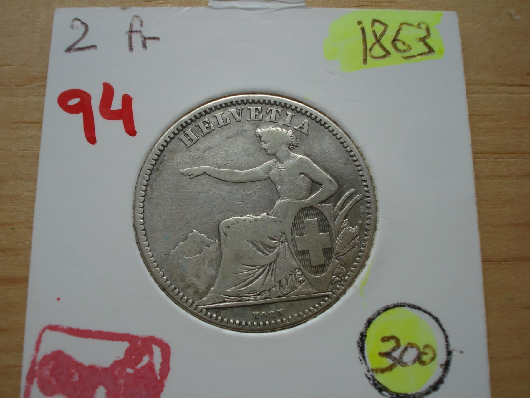 Tutti le monete: (94)  2 Franken  1863 – Usato da Erlach venduto da Net-Coins