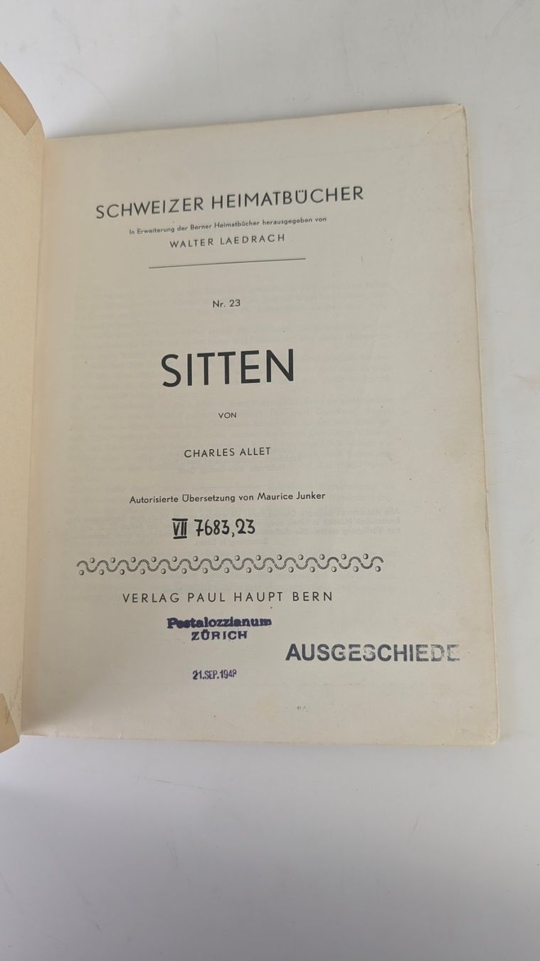 Libri: Schweizer Heimatbücher: Sitten 1948 – Usato da Zürich venduto da axolottchen 2