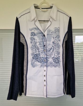Just White Bluse Materialmix Spitzen-Print & Trikot-Einsätze