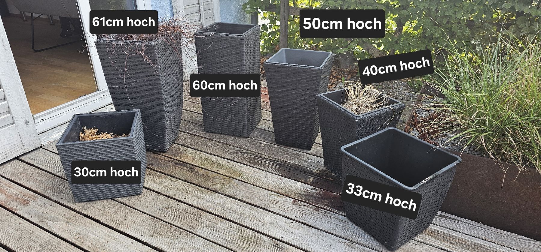 Blumentöpfe: Diverse Rattan-Pflanzentöpfe  – Gebraucht aus Illgau von smili2591