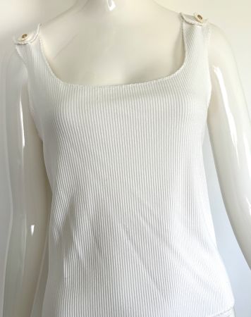 SANDRO Ripp-Tanktop Stretch Perlweiss, Knopfdetails - EU S