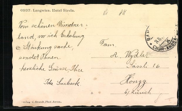 Cartoline postali: AK Langwies, Hotel Strela – Usato da Berlin venduto da bartko-reher 1