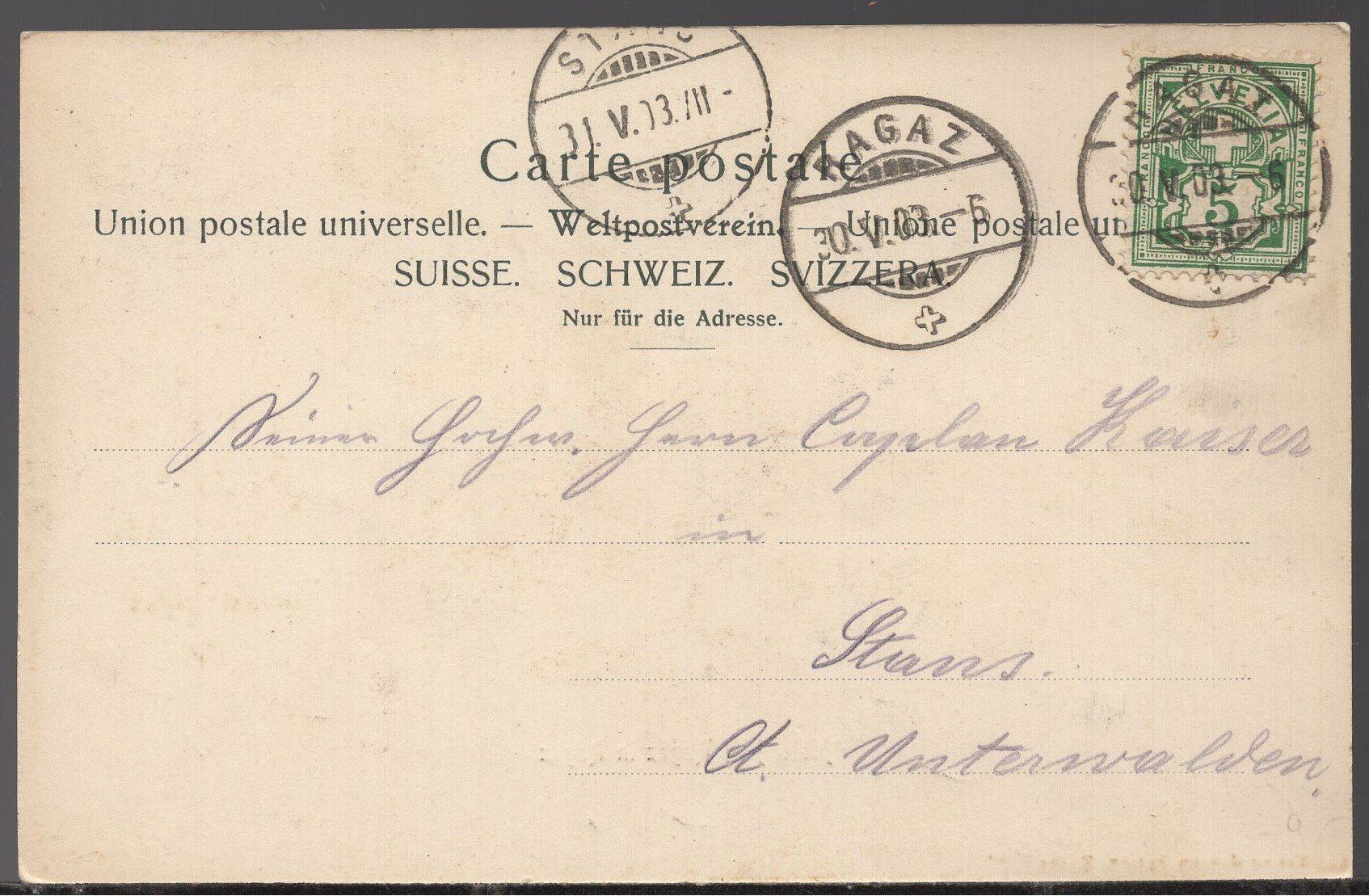 Cartoline postali: Ragaz  Hotel Hof  1903 – Usato da Aarau venduto da kufi44 1