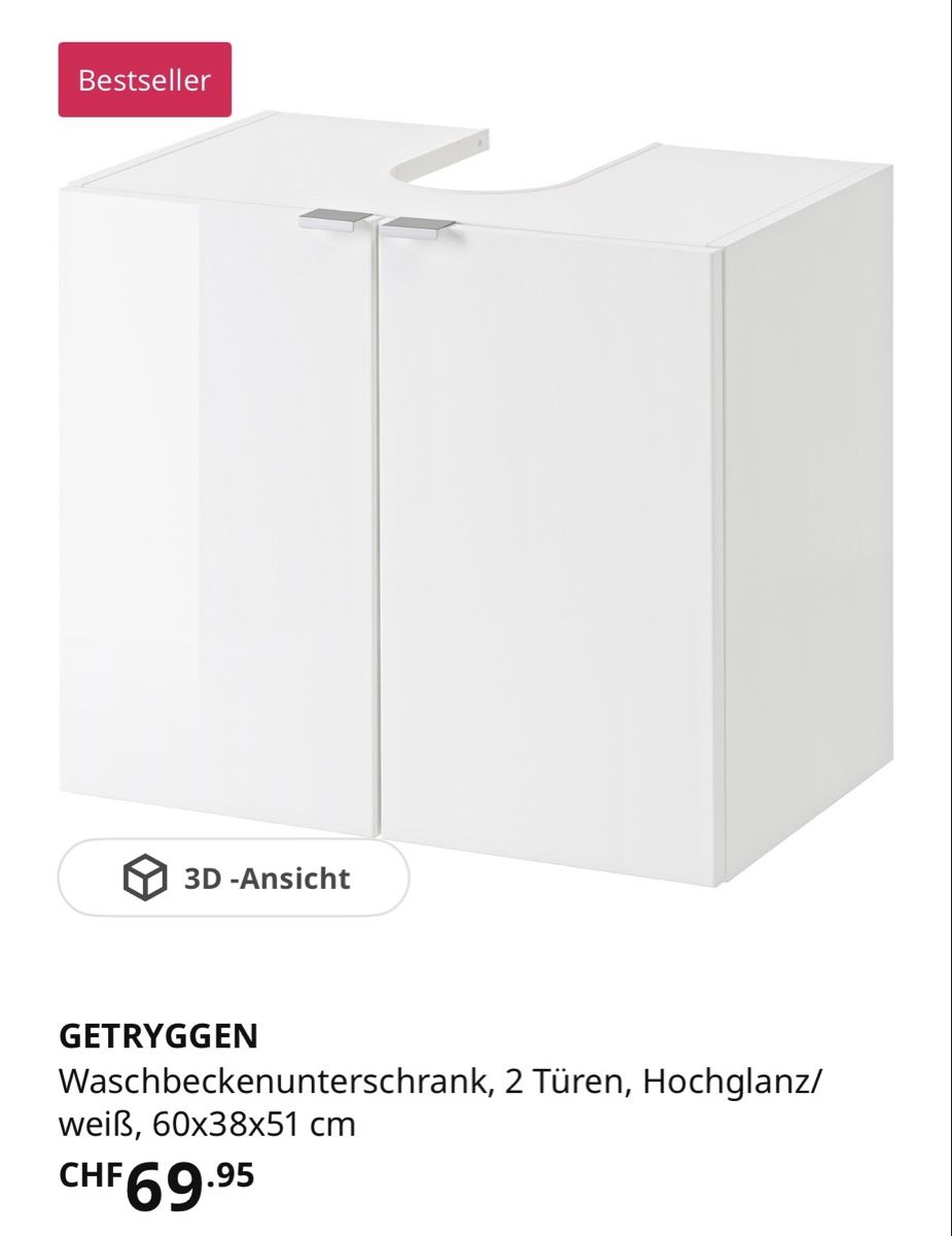Ikea Installations & Meubles: Waschbeckenunterschrank weiss mit Holzbeine – D'occasion à Zürich par Kaffimagi 1