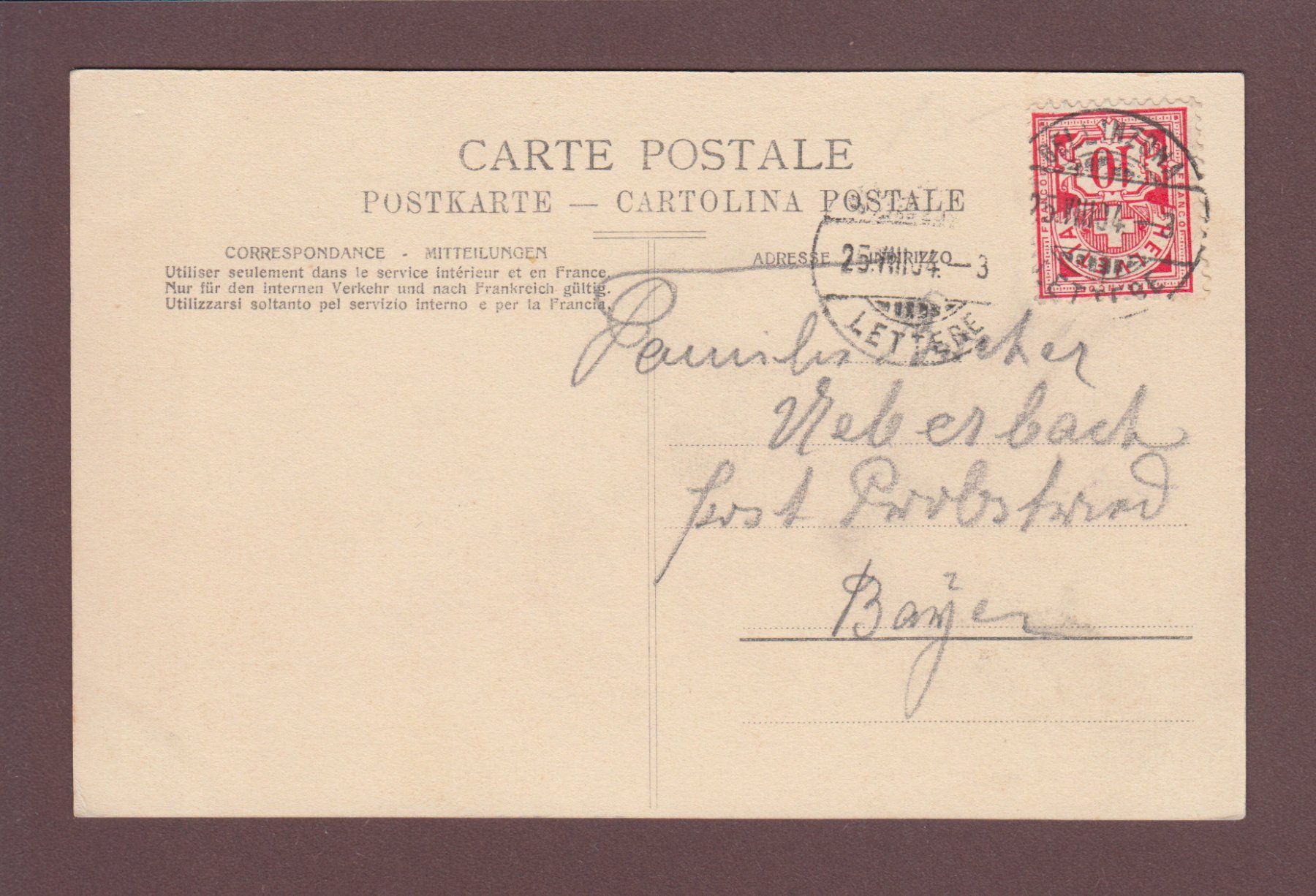 Cartoline postali: BELLINZONA - Stazione - 1904 – Usato da Pully venduto da nicecards 1