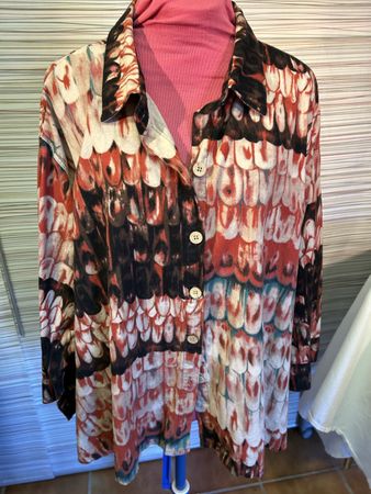 Bluse Flanell Gr. 48, schwarz, orange-rot, ecru, türkis 