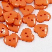 Acryl Knöpfe 2Loch Herz Orange 14x14x3mm / 20Stück
