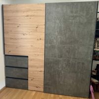 Kleiderschrank Holzoptik dunkelgrau mit Schubladen
