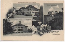 3-Bild-AK WELLHAUSEN Schulhaus, Gasthaus z. Schwanen
