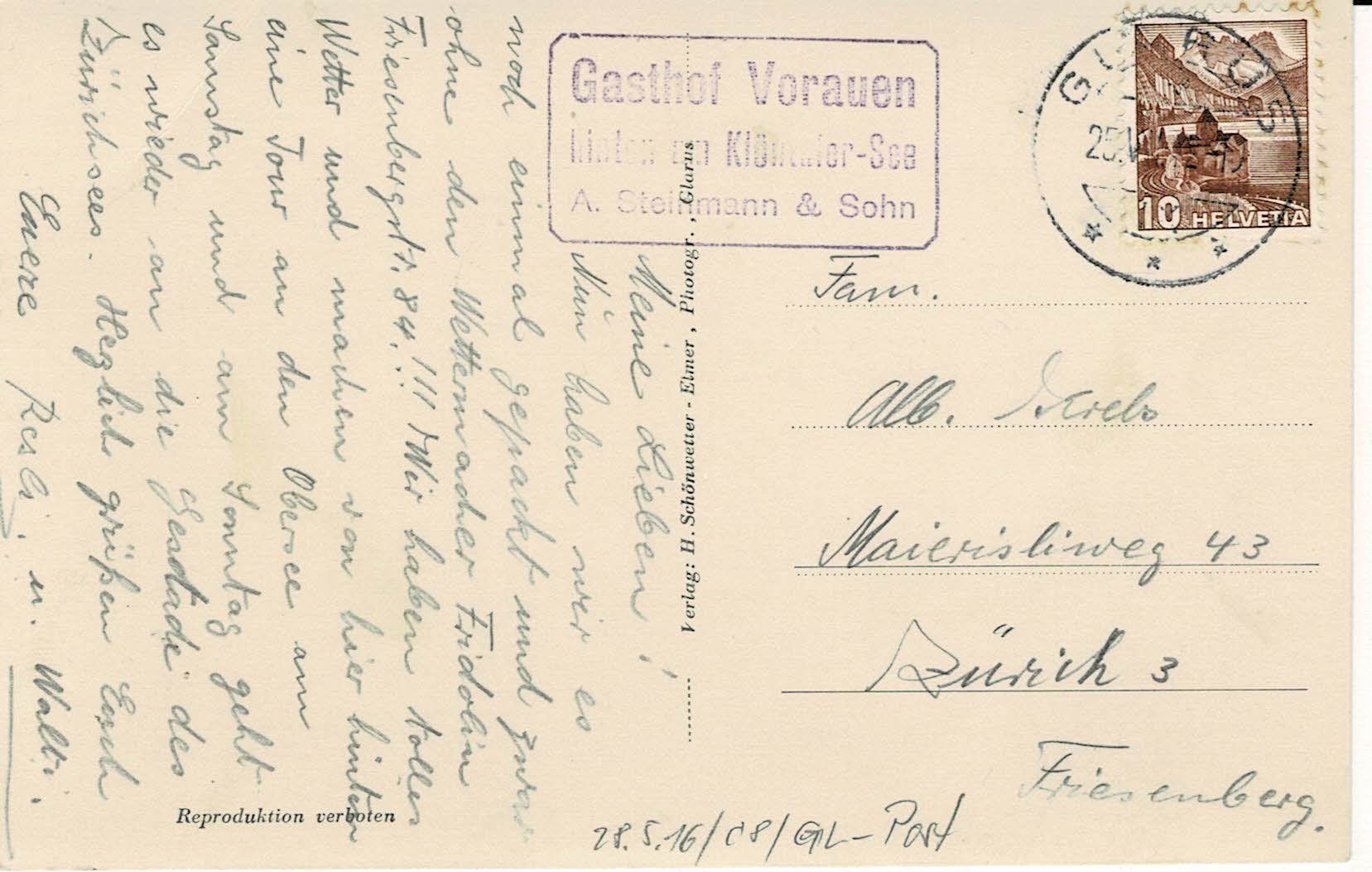 Cartoline postali: 481 Klönthalstrassse  mit POSTAUTO GL gel. 1949? – Usato da Hergiswil NW venduto da Kartenfrau 1