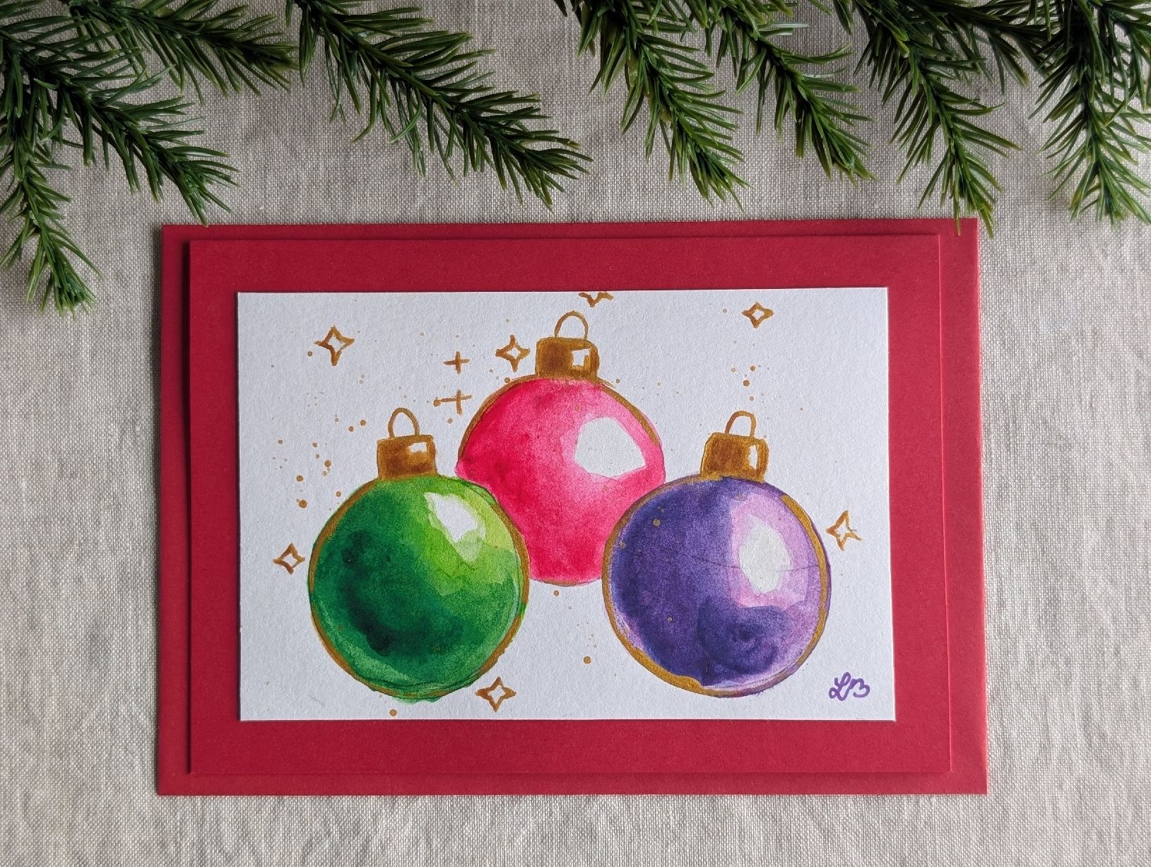 Cartes: 2er Set Handgemachte Weihnachtskarten Aquarell Kugeln – Neuf avec emballage d'origine à Winterthur par LaVieColor 4