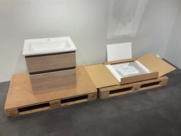 081Burgbad Badmöbel, Holzoptik hell/weiss, 63cm
