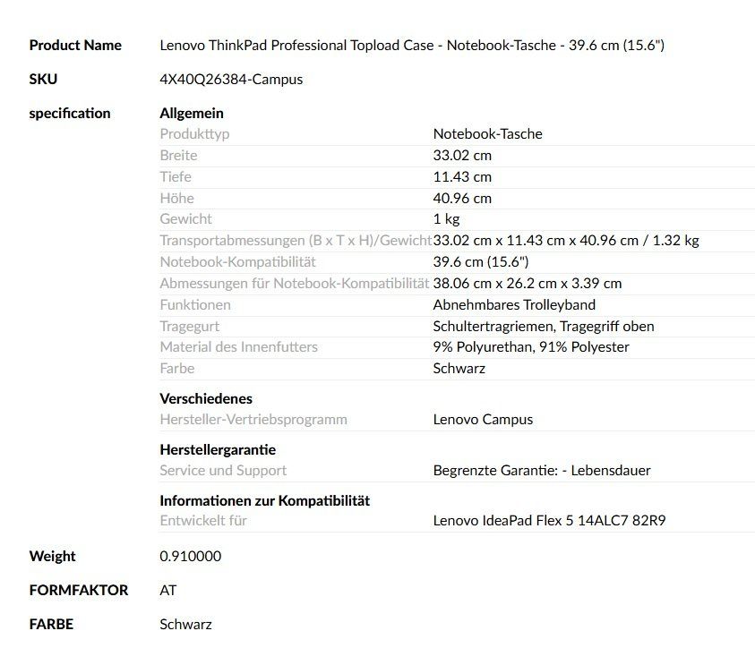 Lenovo Borse: Tasche Lenovo ThinkPad Professional bis 39cm 15,6 neu – Nuovo (secondo la descrizione) da Dierikon venduto da Astsage 5
