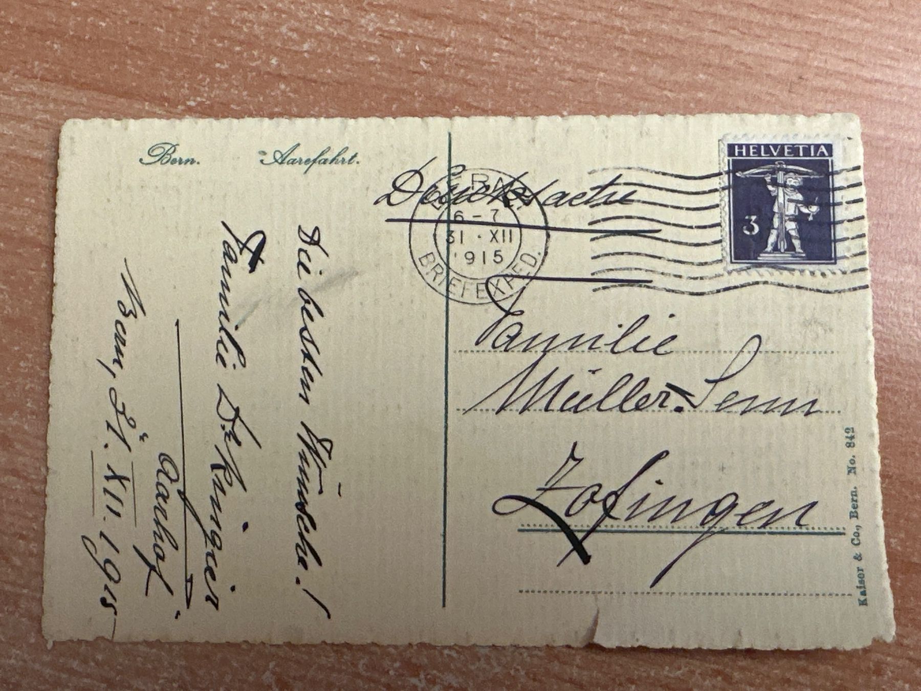 Ansichtskarten: 1915 Bern, Aarefahrt in Aarhof – Defekt aus Zürich von Chaeffeler 2