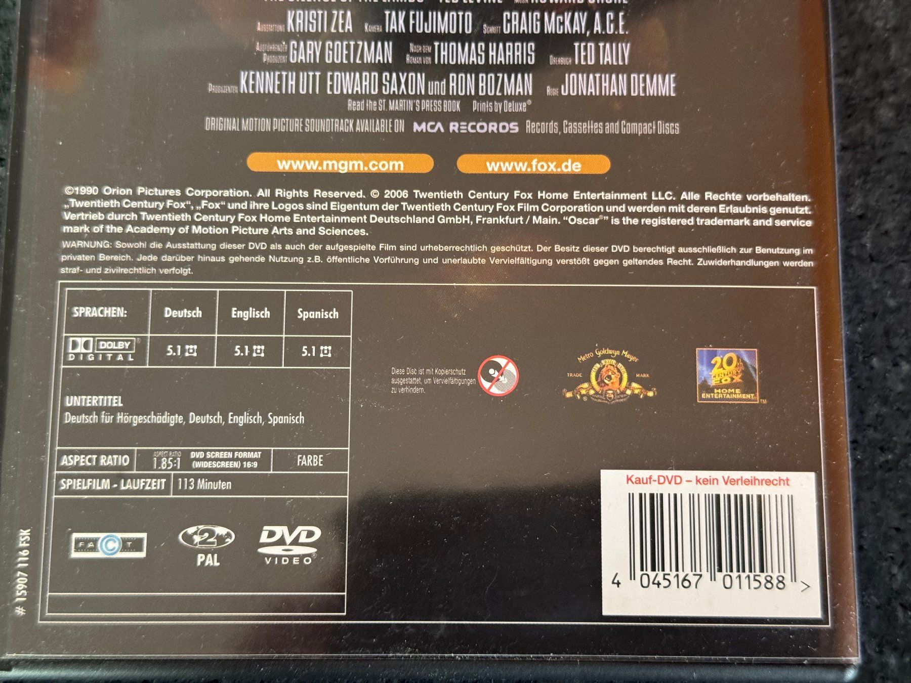 Alle DVDs: Das Schweigen Der Lämmer Thriller DVD DE/EN/SP – Gebraucht aus Fribourg von tschjoly 3