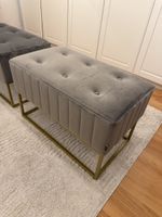 zwei Xora Hockerbank Samt Grau Gold 72x46cm guter Zustand