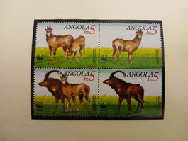 Angola - Bloc de 4 timbres WWF Antilopes - Neuf rare!