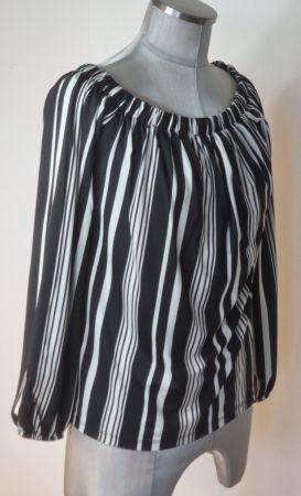 M 38 40 AMISU Bluse Tunikabluse gestreift schwarz weiss