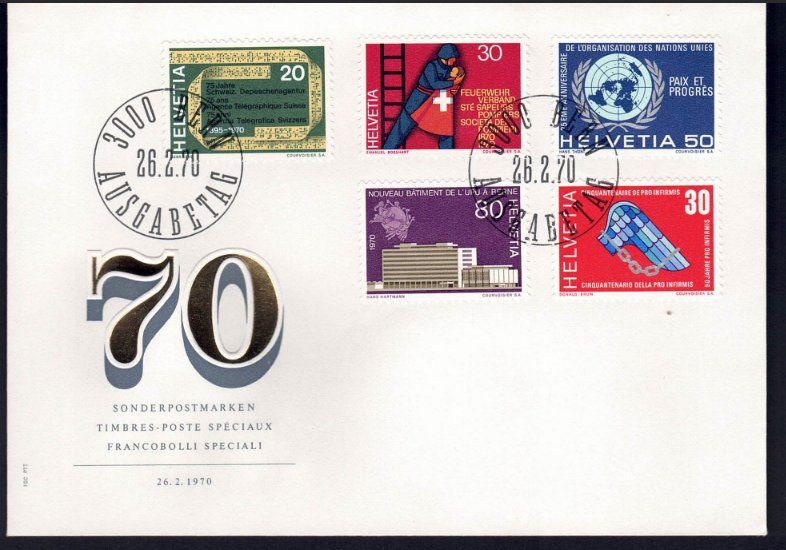 Tutti i francobolli: Sammlung CH Ersttagsbriefe 1970 – Nuovo (secondo la descrizione) da Pfäffikon ZH venduto da Romulus