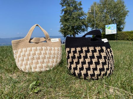 Handmade Crochet Bag Black/Beige 27x17cm New