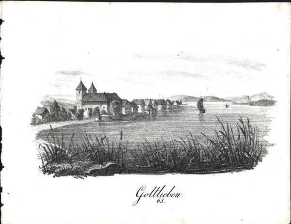 Stiche: Gottlieben Lithographie von Pecht – Gebraucht aus Rafz von Helvet32