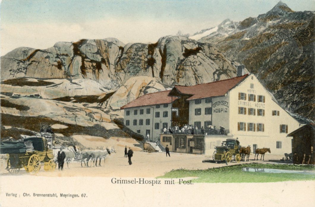 Cartoline postali: Grimsel - Hospiz   BE  -   POST - Kutsche    ca. 1 9 0 0 – Usato da Brig venduto da Valcards54