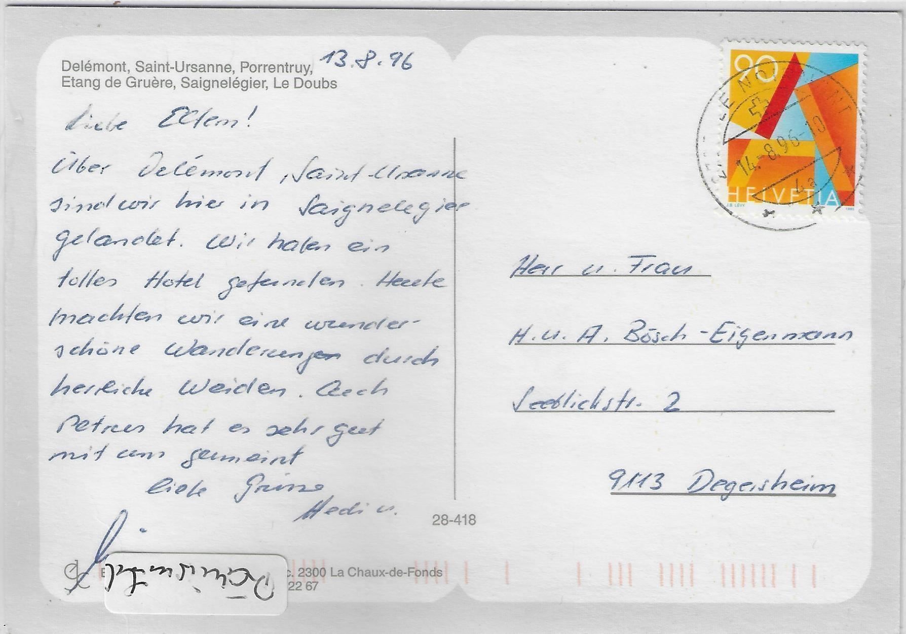 Cartoline postali: Jura - Delemont, Saint-Ursanne, – Usato da Ettingen venduto da Kartenplanet 1