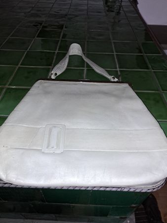 Vintage Handtasche aus Leder, weiss,50er Jahre 