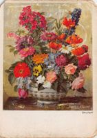 Kunst-AK, Otto Vaeltl, Blumenstrauss, gelaufen 1957