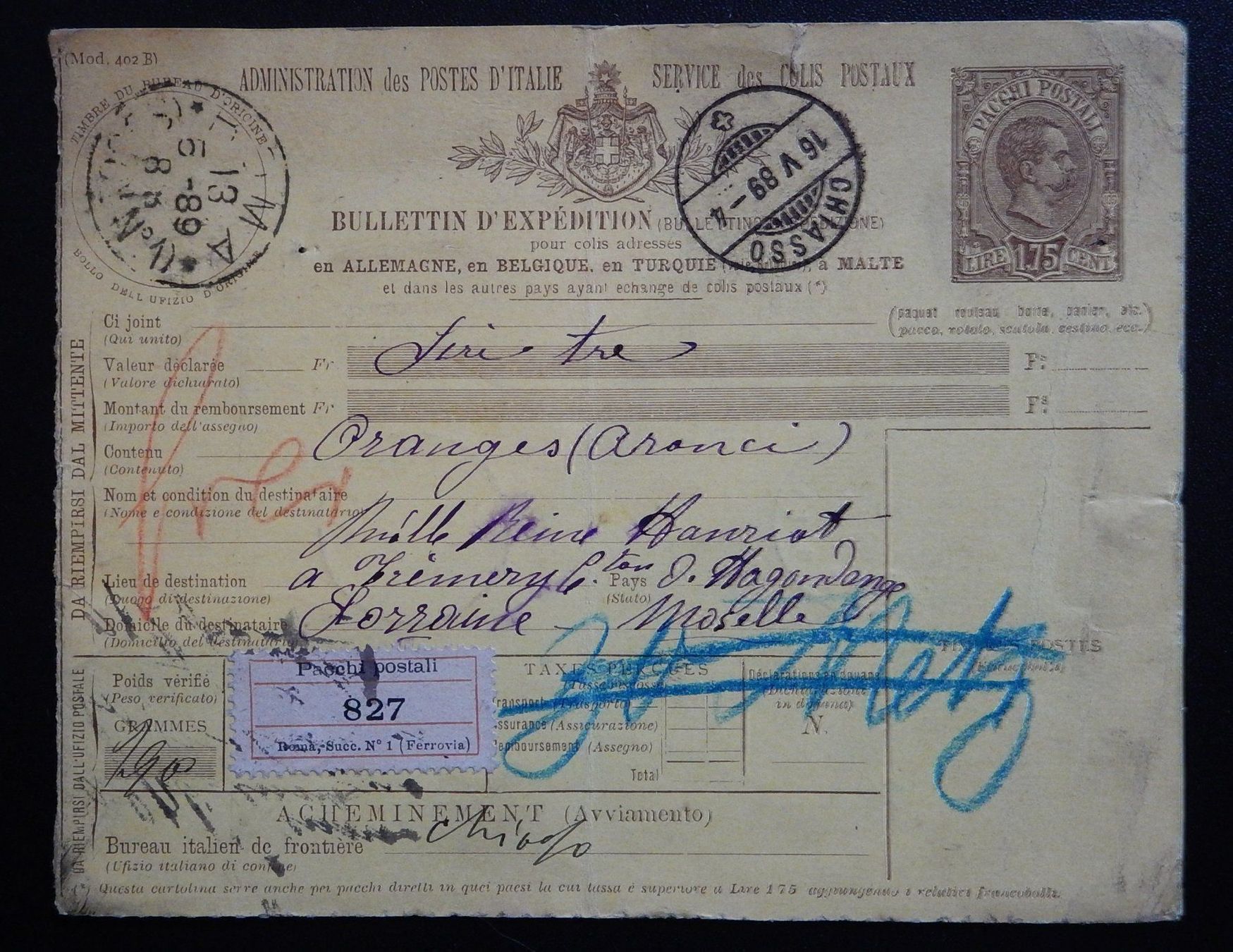 Tutti i francobolli: Italien Vorfrankierte Post Chiasso 1889 – Usato da Zürich venduto da Muehlekauf
