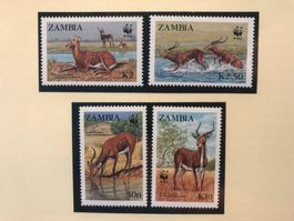 WWF Sambia 1987 Schwarze Litschi Antilope Satz postfrisch