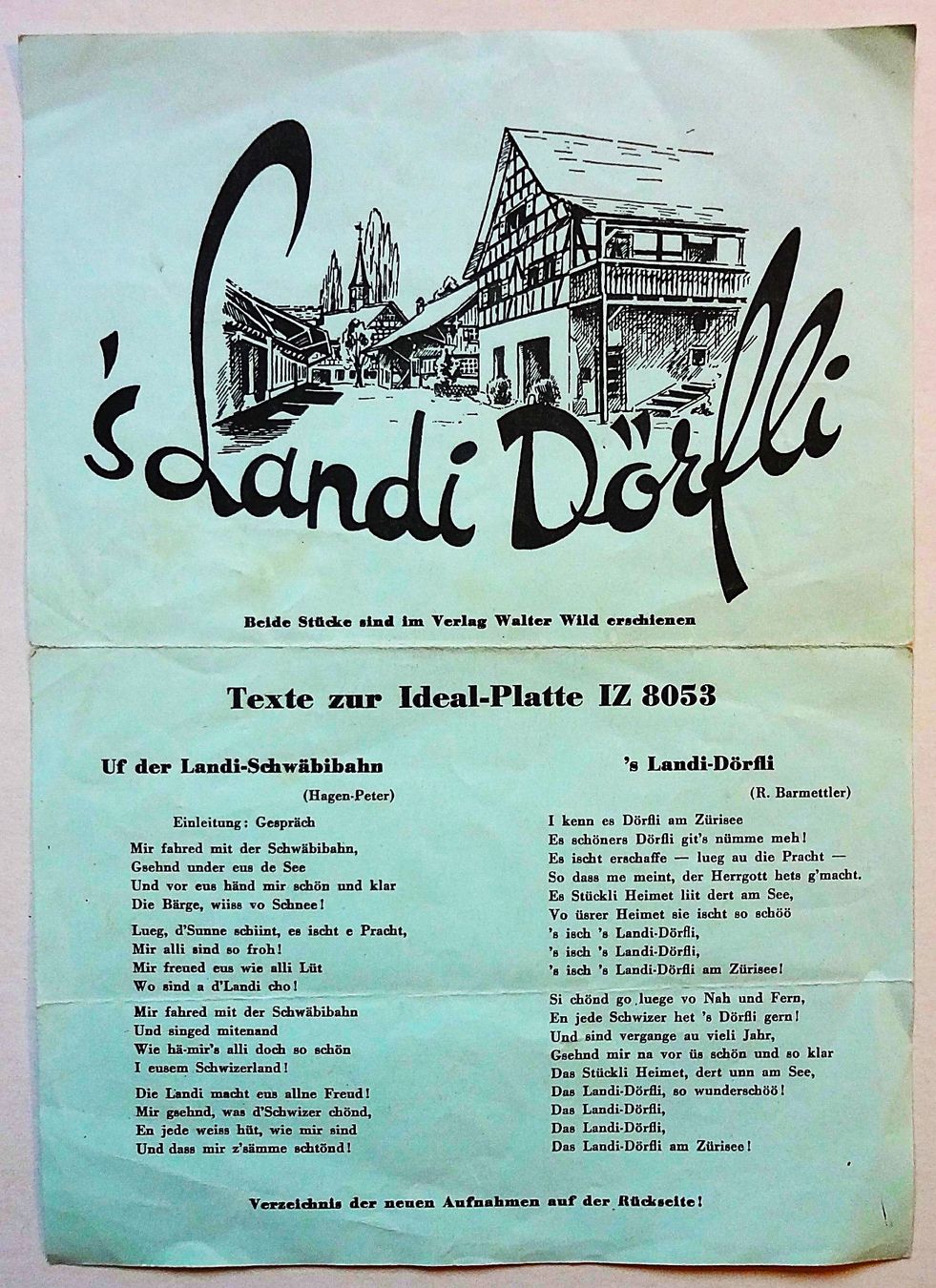 Dischi in vinile: Schöne LANDI Schellackplatte mit Original Textblatt – Usato da Hemishofen venduto da Phonomandy 3