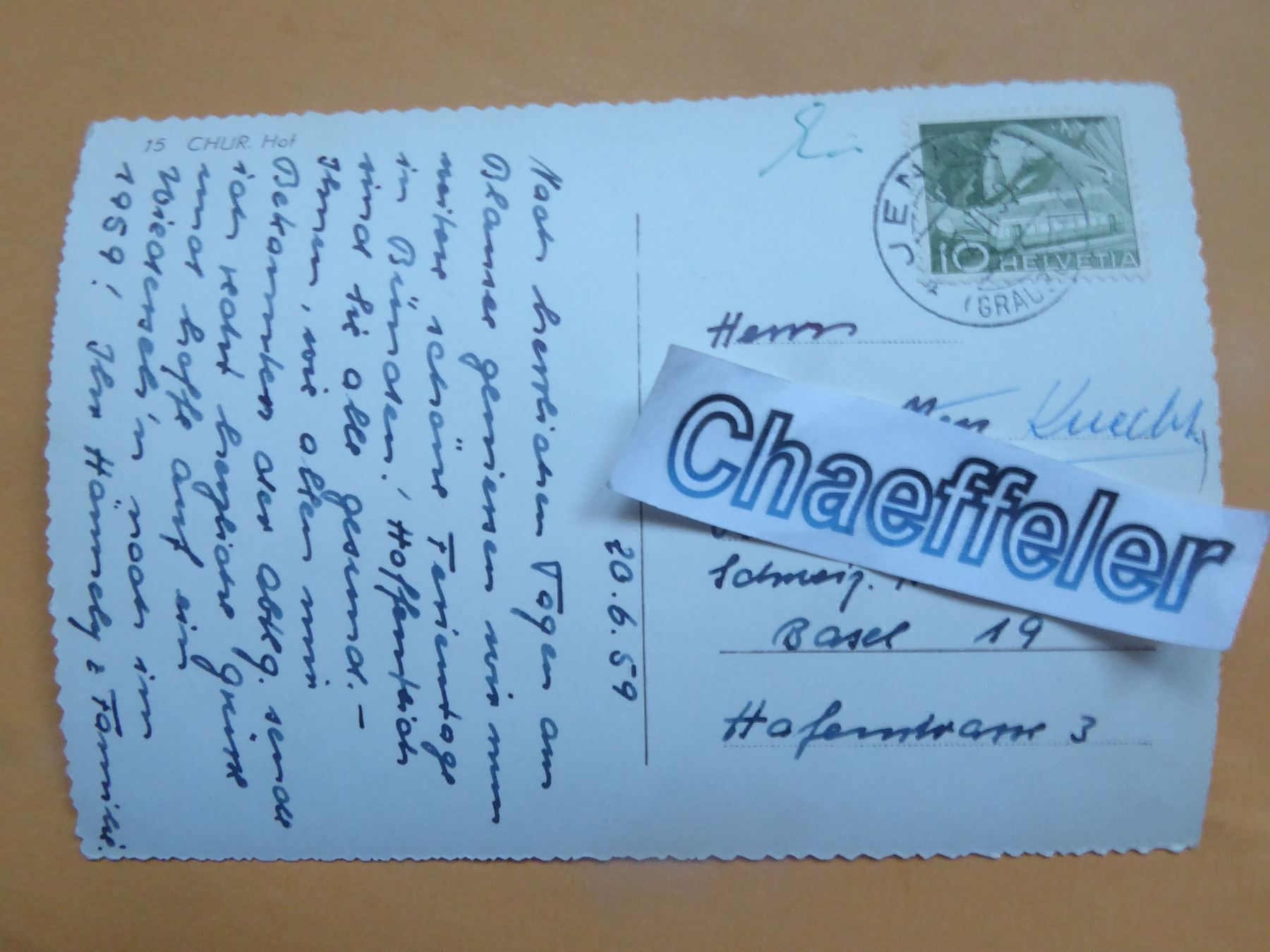 Cartoline postali: 1959.  15   Chur.  Hof – Usato da Zürich venduto da Chaeffeler 1