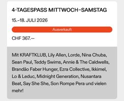 Gurtenfestival 4-Tagespass Mittwoch-Samstag