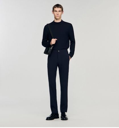 SANDRO Men's Jersey Trousers Pants Dark Blue Stretch
