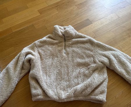 Crop Fleece Pullover beige mit Reissverschluss Grösse S