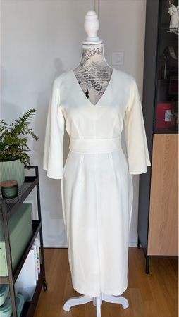 Closet Damen Kleid weiss V-Ausschnitt Gr. UK 8