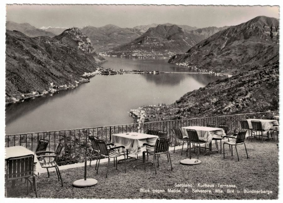 Cartoline postali: Serpiano, Kurhausterrasse, gelaufen 1953 – Usato da Frauenfeld venduto da POML