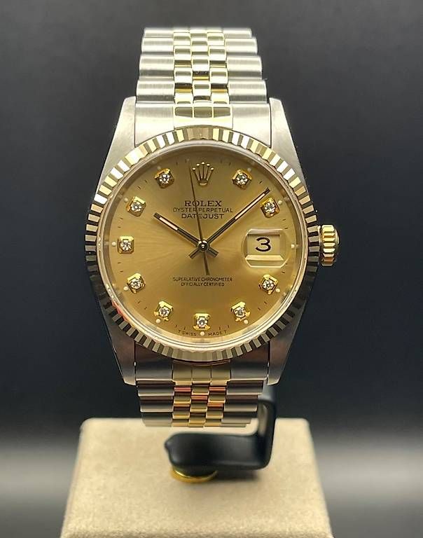 Rolex Uhren: Rolex Datejust 36 Ref. 16233 Jubilee Champagne Diamond Dial – Gebraucht aus Lugano von luganotopwatches
