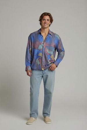 Accanto Abstraktes Aquarell Button-Down Hemd - Größe M