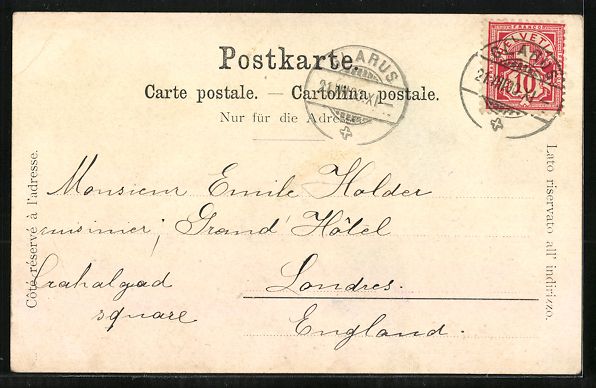 Cartoline postali: AK Glarus, Blick auf die Kirche, 1900 – Usato da Berlin venduto da bartko-reher 1