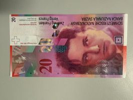 Schweizer Banknote 20 Franken / ungefaltet