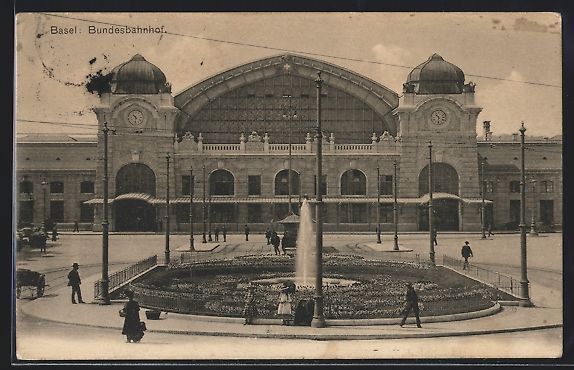 Ansichtskarten: AK Basel, Bundesbahnhof, Wasserfontaine – Gebraucht aus Berlin von bartko-reher